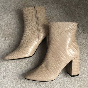 Beige Block Heel Booties
